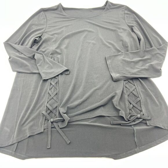 Chicos Black Cross Cross Long Sleeve Blouse Size 2 / L - Picture 1 of 4